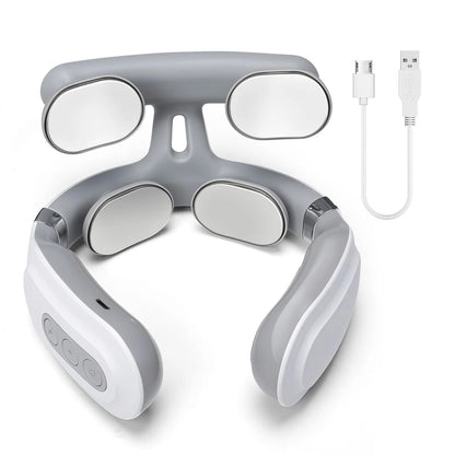 Smart Neck and Shoulder Massager-4 Massager Pads,6 Modes and 16 Levels,Portable Cordless USB Charging Gift for Men & Women